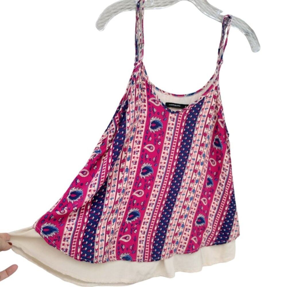 Cuesta Blanca Boho Cami Paisly Floral Sleeveless Top - M - 100% Rayon- Red/Blue